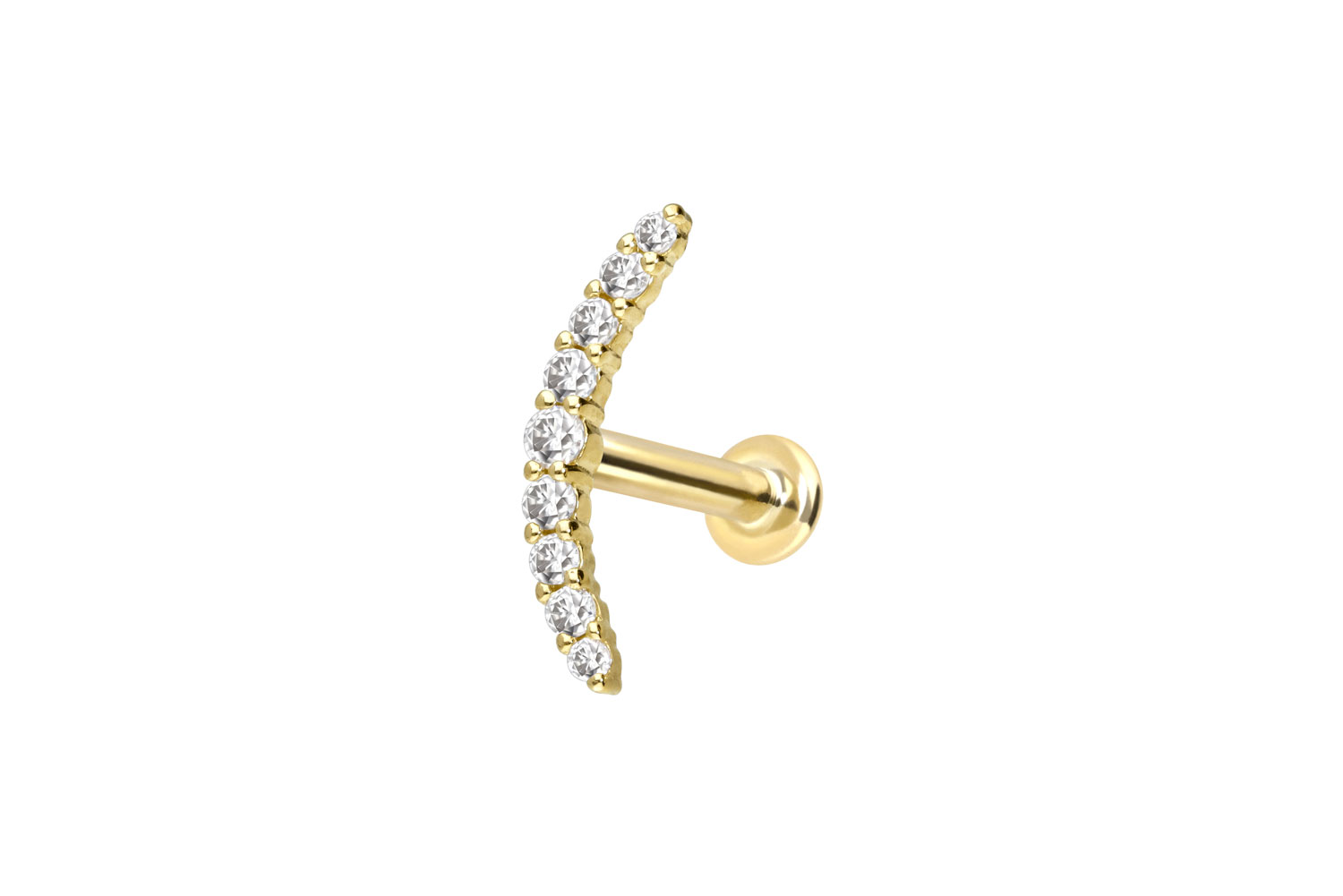 14 Karat Gold Labret Piercing mit Innengewinde MOISSANIT-BOGEN